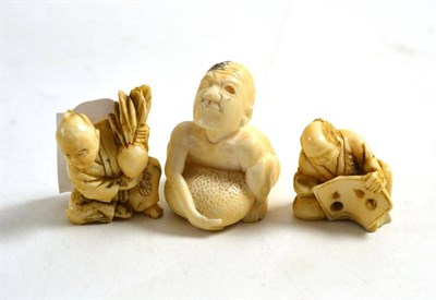 Lot 27 - Three late 19th century Japanese ivory netsukes