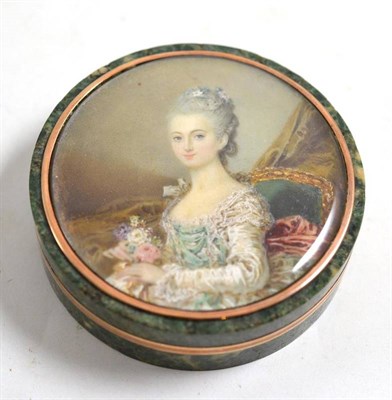Lot 32 - A 19th century French circular box, the lid decorated with a portrait of a lady