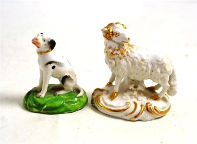 Lot 66 - Two porcelain figures (one sheep - 7cm high, one dog - 6cm high)