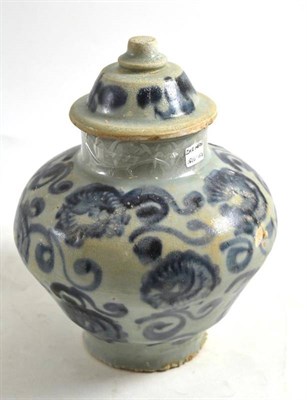 Lot 71 - Provincial Chinese blue and white vase and cover, 21cm high