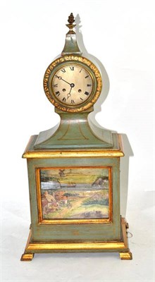 Lot 92 - A French painted wood striking mantel clock with ships and a windmill musical automata, 54cm high
