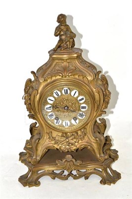 Lot 96 - A French striking mantel clock, circa 1890, case with scroll decoration, 43cm high