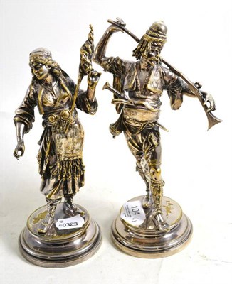 Lot 104 - Pair of French plated figures of Arabians, signed, 24cm high