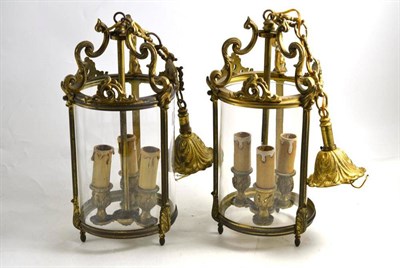 Lot 106 - Pair of Georgian style gilt metal hanging lanterns, 35cm high