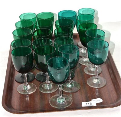 Lot 118 - A tray of twenty one assorted Victorian green wine glasses