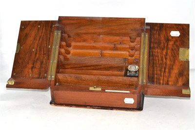 Lot 129 - A burr walnut stationary box bearing plaque 'Partidge & Cooper, 192 Fleet Street London', 30cm wide