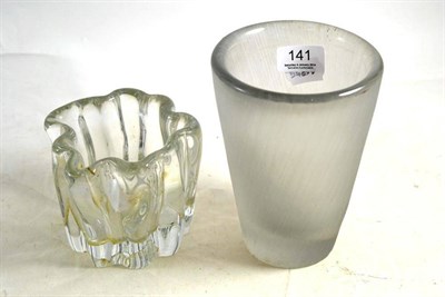 Lot 141 - A 1950's litalla glass vase by Tapio Wirkkala cut with dense reeding, and an iceberg vase...