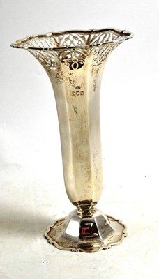 Lot 143 - Silver trumpet vase with pierced border, 21cm high