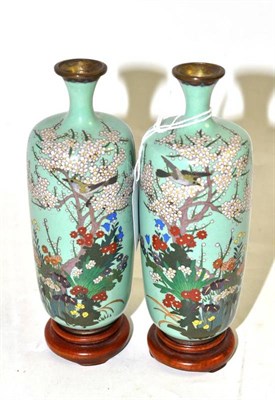 Lot 163 - A pair of cloisonne vases and wood stands, 17cm high