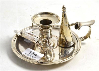 Lot 174 - Silver chamberstick and a pair of snuffers