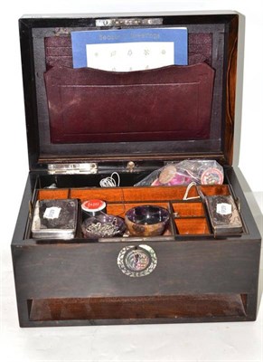 Lot 194 - A coromandel travelling vanity box, with silver plated lidded glass jars, lift-out fitted tray...