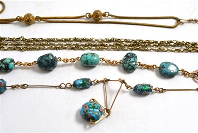 Lot 208 - A turquoise matrix bracelet, Murano necklace and two chains (4)