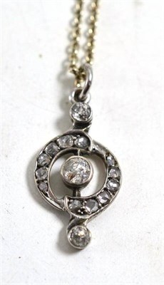 Lot 250 - A diamond pendant on chain, old cut and rose cut diamonds inset pendant measures 2.8cm by 1.3cm