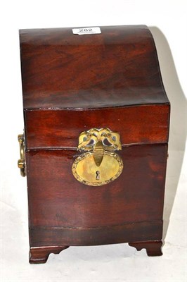 Lot 282 - An early 19th century mahogany casket with ogee hinged lid and brass fittings, on later base,...