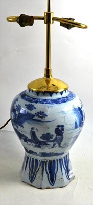 Lot 286 - Late 17th century Frankfurt faience vase converted to a lamp, 29cm (without fitting)