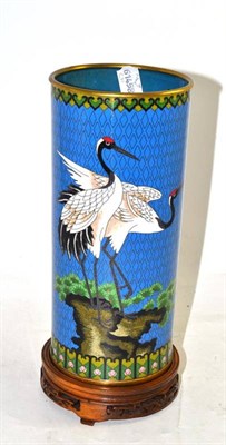 Lot 292 - A Chinese cloisonne cylinder vase, first half 20th century, worked with a pair of cranes, 26cm...