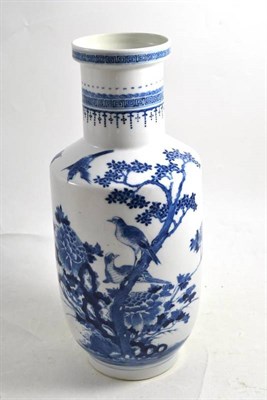 Lot 300 - A Chinese blue and white porcelain vase, late 19th century, decorated with birds amongst...