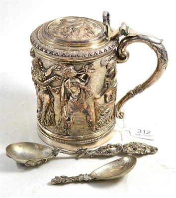 Lot 312 - Plated tankard and two German spoons