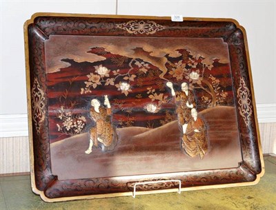 Lot 328 - A Japanese lacquer tray-form plaque, Meiji Period, 70cm diameter