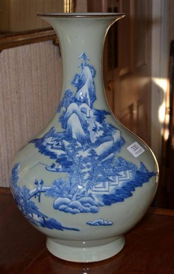 Lot 330 - A late 19th century celadon vase with blue decoration, 39cm high (a.f.)