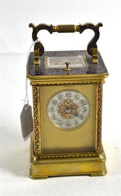 Lot 348 - A gilt brass and enamel striking and repeating carriage clock, circa 1890, 16.5cm over handle