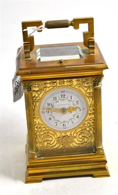 Lot 352 - A gilt brass striking and repeating carriage clock, retailed by J Cameron & Son, movement...