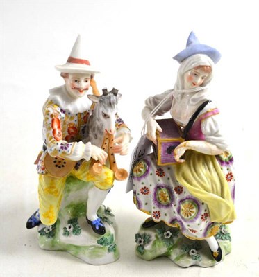 Lot 353 - A pair of Chelsea-Derby porcelain musical figures (a.f.), 15.5cm high