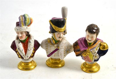 Lot 361 - Three Dresden china busts, Murat, Eugene and Poniaowski 9.5cm height