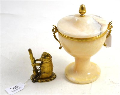 Lot 363 - Gilt metal bear match striker and a 20th century marble cup and cover