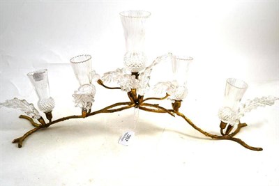 Lot 387 - Cut glass and gilt metal candelabra in the form of leaves and thistles