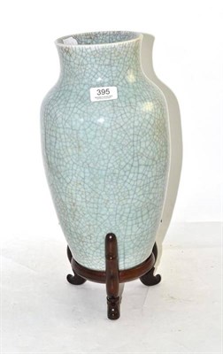 Lot 395 - Chinese crackle glaze vase and stand, 44cm high including stand