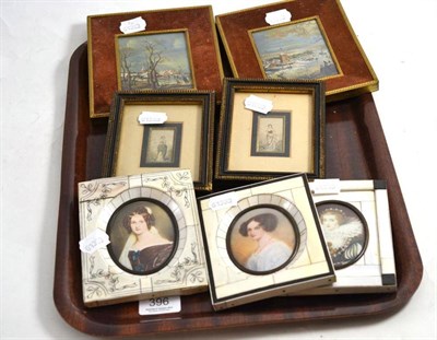 Lot 396 - Dutch School, a pair of framed miniatures, oil winter landscapes, a pair of Baxter framed...