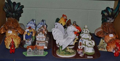 Lot 415 - Six various pottery hens, nine various cottages, a cottage cruet set and three animals