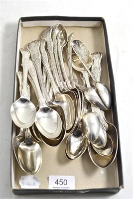 Lot 450 - A collection of Kings pattern spoons comprising: six dessert spoons, London 1824; three dessert...