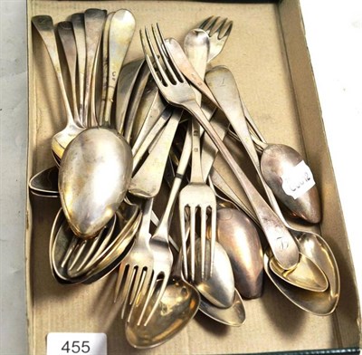 Lot 455 - A part suite of German silver flatware, Hamburg, mid 19th century, Old English pattern, various...