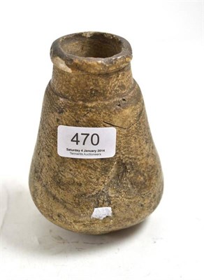 Lot 470 - Antiquities: A Roman(?) turned/hollowed alabaster-type vessel, of bag shape with moulded rim to the