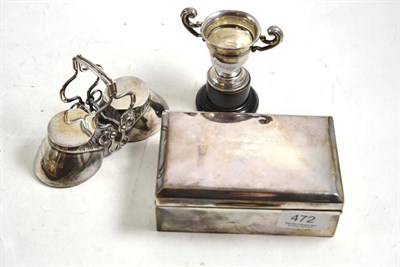 Lot 472 - A miniature silver cup, Bramham Moor, a rare double hoof inkwell and a silver mounted box