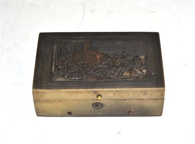 Lot 475 - A 19th century pressed and carved horn cased musical box, the lid carved with a Roman scene,...