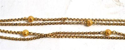 Lot 478 - A guard chain with textured bead detail, swivel catch stamped ";9c"