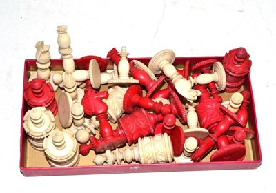 Lot 479 - Bone and stained bone chess pieces