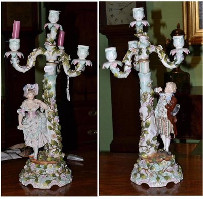 Lot 494 - A pair of Sitzendorf candelabra, 55cm