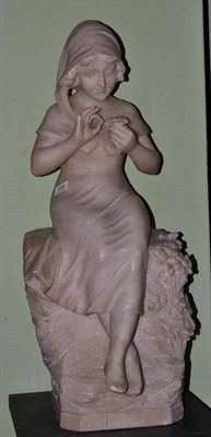 Lot 496 - Alabaster figure modelled as a young lady seated picking flowers, 74cm high