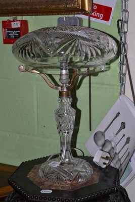 Lot 497 - Cut glass mushroom lamp, 45cm