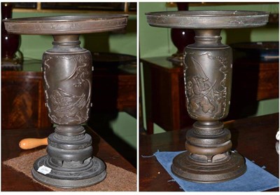 Lot 500 - Pair of Japanese bronze stands, 33cm high