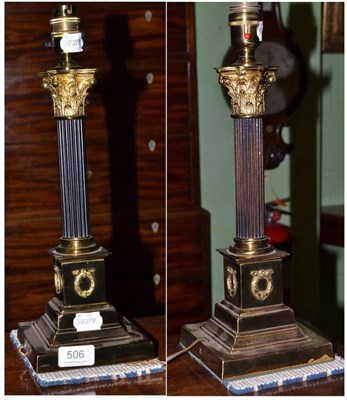 Lot 506 - A pair of George III style Corinthian column table lamp bases, 32cm high