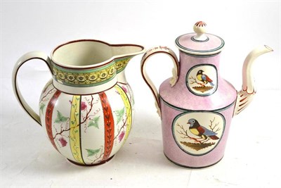 Lot 509 - A Yorkshire pearlware ";Chintz"; pattern jug, 19.5cm; and a creamware coffee pot decorated with...