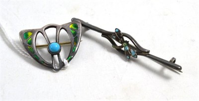 Lot 515 - Charles Horner enamel and faux turquoise brooch, Chester 1906, measures 3.1cm by 2.5cm and an...