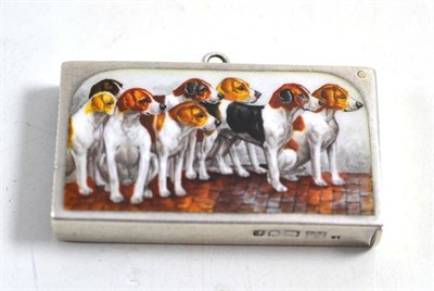 Lot 516 - A Samson Morden silver and enamel vesta case, decorated with a group of foxhounds, hallmarked...