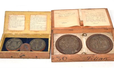 Lot 517 - J Gamble bronze medallion for Paris exposition 1867, MDCCCLXVII, two wax profiles for...