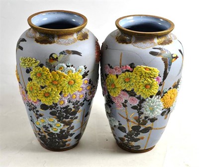 Lot 530 - A pair of Seto-Ware vases, Meiji period (1868-1912), by Kawamoto Hansuke V, of baluster form...